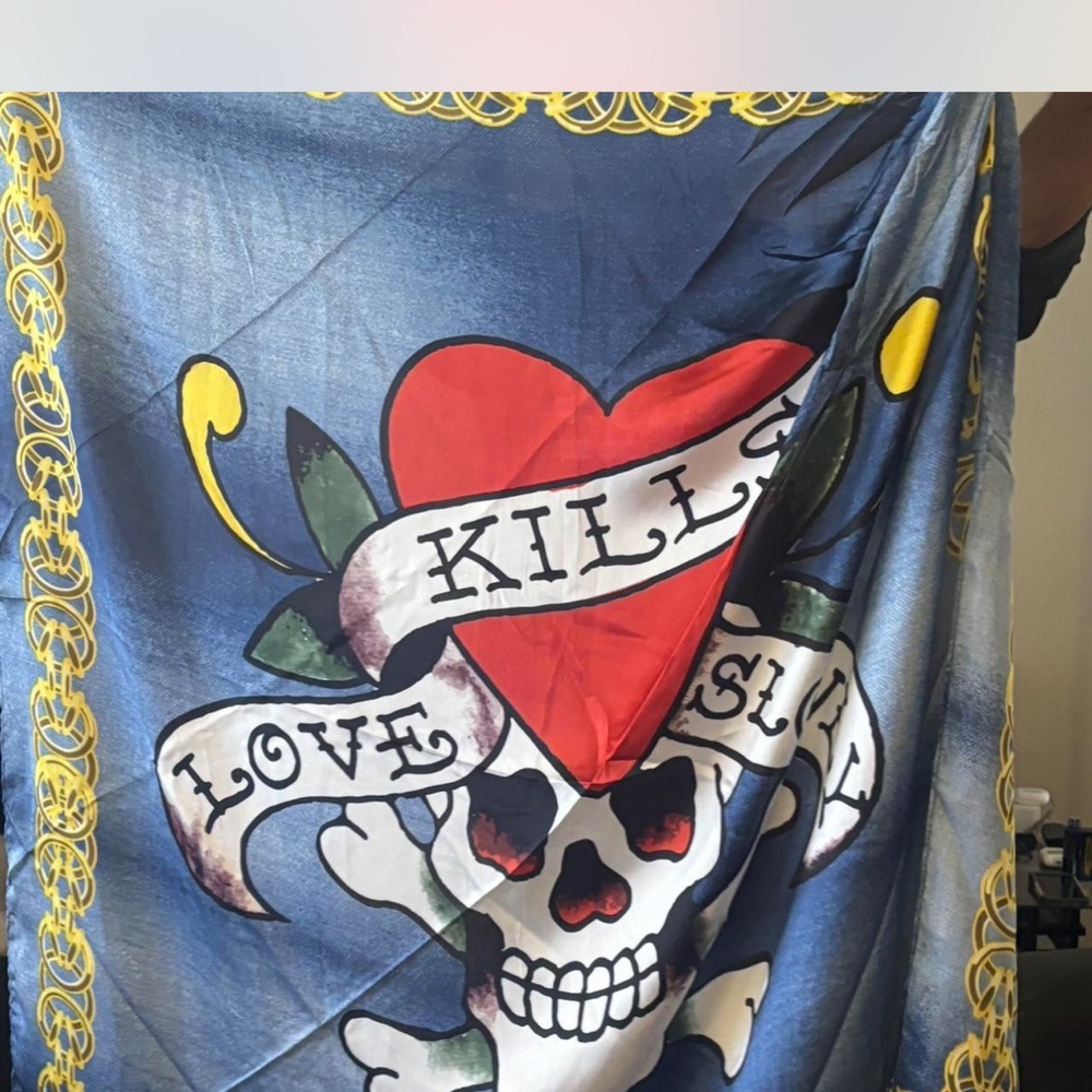 Ed Hardy Blue and Red Skull Scarf